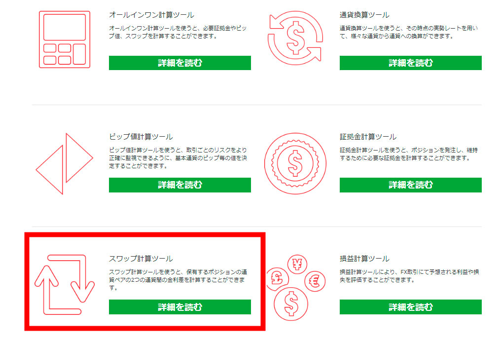 「スワップ計算ツール」をクリック